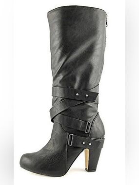 Madden Girl Black Wrap-Strap Knee Boot with Block Heel